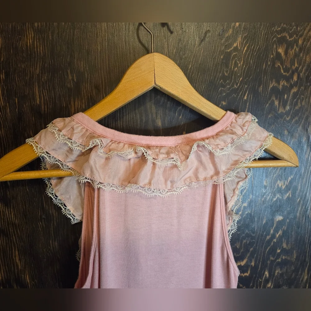 *Vntg* Y2k Forever Twenty 21 Pink Ruffled Lace Sleeveless Top Zipper Front Sz S - Picture 9 of 9